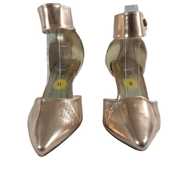 NICOLE MILLER! GOLD METALLIC VEGAN LEATHER WRAPPED ANKLE POINTY HEELS! SZ 8M - Picture 5 of 11